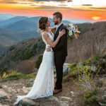 a bride and room looking at each other during sunrise